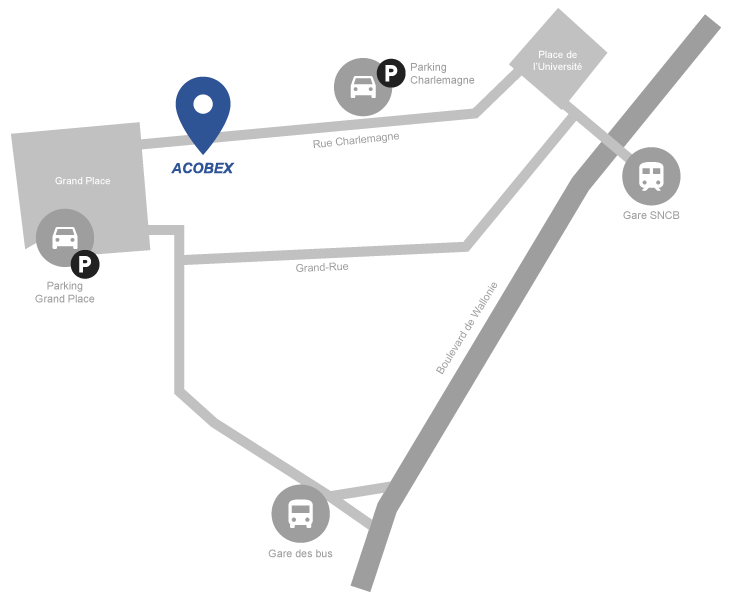 Plan d'accès de Louvain-La-Neuve - Acobex